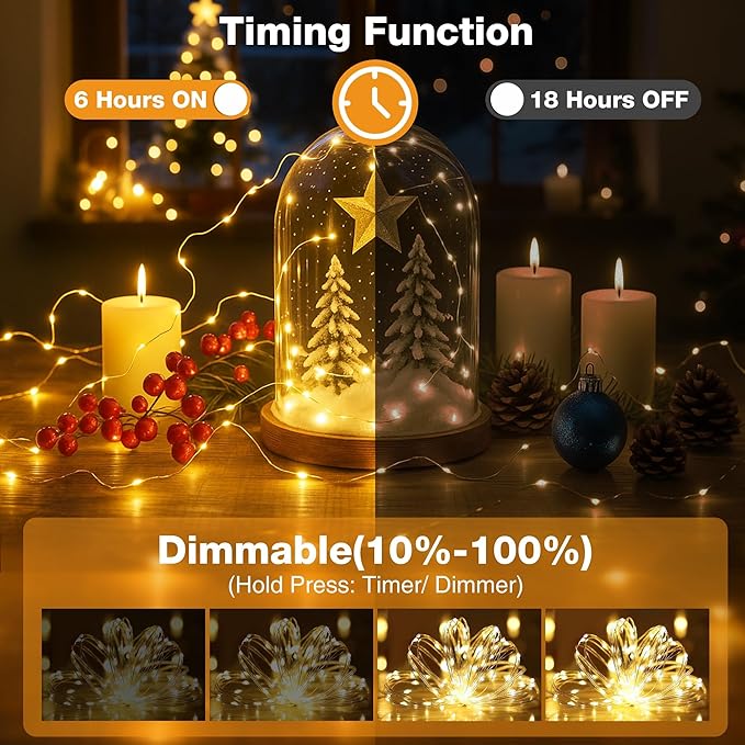 6 Pack 16FT 50 LED Fairy Lights Battery Operated with Timer, 8 Modes USB Mini Twinkle Light, Small String Lights for Tree Wreath Vase Bedroom DIY Holoday Wedding Decorations-Warm White