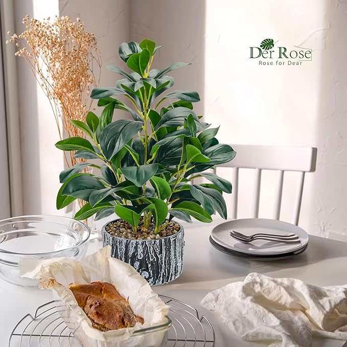 Der Rose Fake Plants Artificial Plants Indoor with Black and White Striped Pots for Room Home Bathroom Bedroom Kitchen Decor
