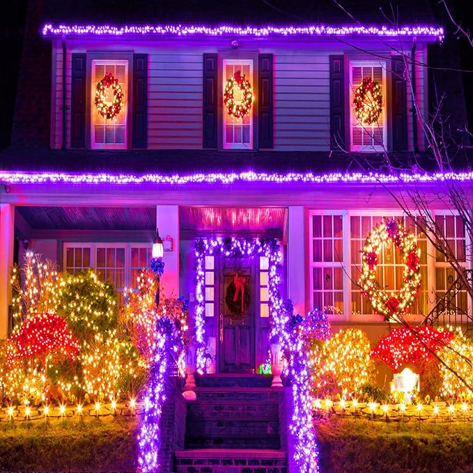 250 LED Purple Christmas Lights 82 FT String Lights Indoor Outdoor 8 Modes Plug in Waterproof Purple String Lights for House Room Christmas Tree Thanksgiving Decorations