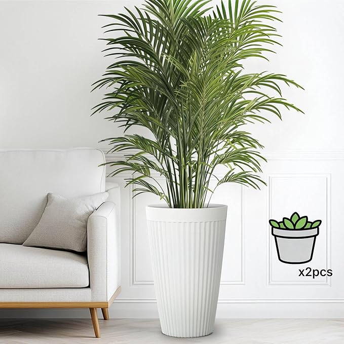 Ultym 20" Tall Planters for Indoor Outdoor Plants (Set of 2), Cement-Look Large Flower Pots, High-Desity Resin Planters, UV-Protected Outdoor Pots for Garden, Balcony, Porch or Living Room Decor