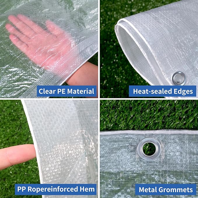 TARPAL Semi Clear Tarp 4x6ft Small Tarp Waterproof Clear Plastic Tarps with Grommets for Patio,Porch and Outdoor Plant,Chicken Coop,Garden,Cat Litter -Unreinforced Triangle