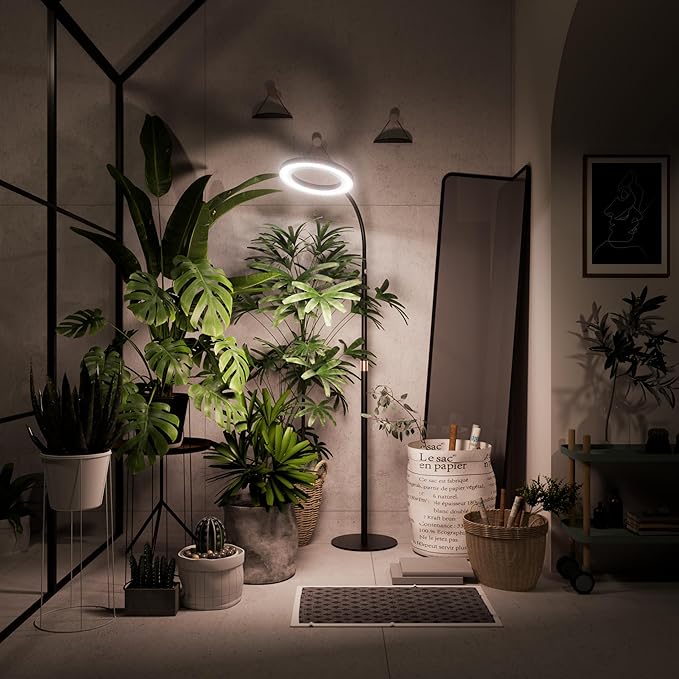 bseah Grow Light Plant Light for Indoor Plants, Full Spectrum Grow Lamp with Pedestal Stand, Automatic Timer for 3H/9H/12H, 10 Dimmable Levels, Height Adjustable 51-67in Black