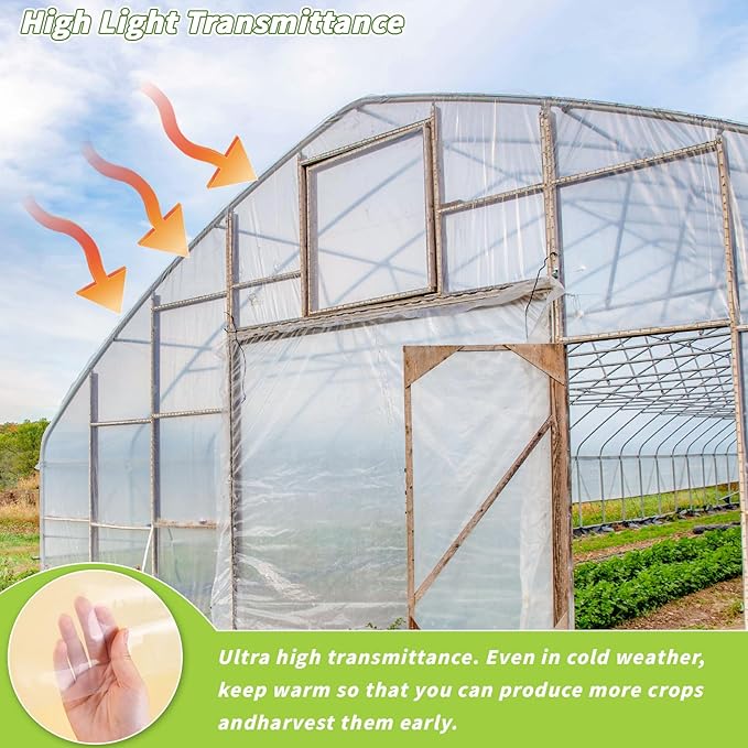 Greenhouse Plastic Sheeting 6 Mil, 8 x 26 FT Transparent UV Resistant Polyethylene Film, Tear-Resistant Green House Hoop Cover for Gardening, Farming, Nursery, Henhouse, Anti-Drip & Weatherproof