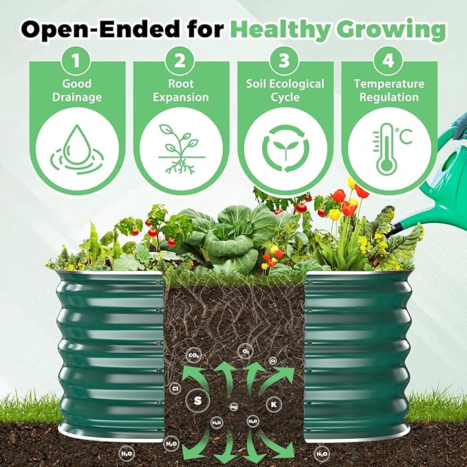 Galvanized Raised Garden Bed, 2.3x2.3x1.5ft Garden Planter Bed Outdoor, Heavy Duty Rustproof Steel Raised Bed Kit for Gardening Vegetables Fruits Flowers Grow Green