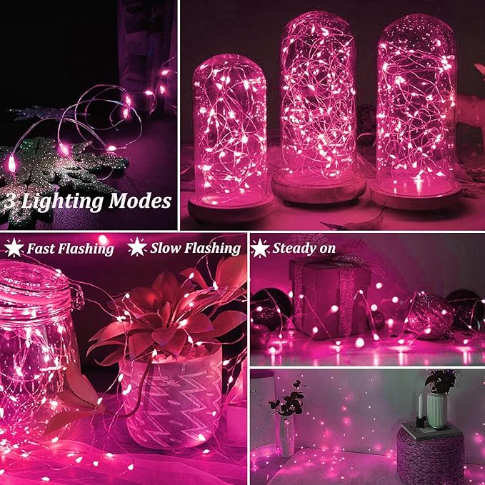 AIKEI 6 Pack LED Fairy Lights Battery Operated, Mini String Lights Waterproof 7ft 20 Led Firefly Starry Lights for Wedding Party Bedroom Valentine's Day Birthday Christmas Decoration, Pink