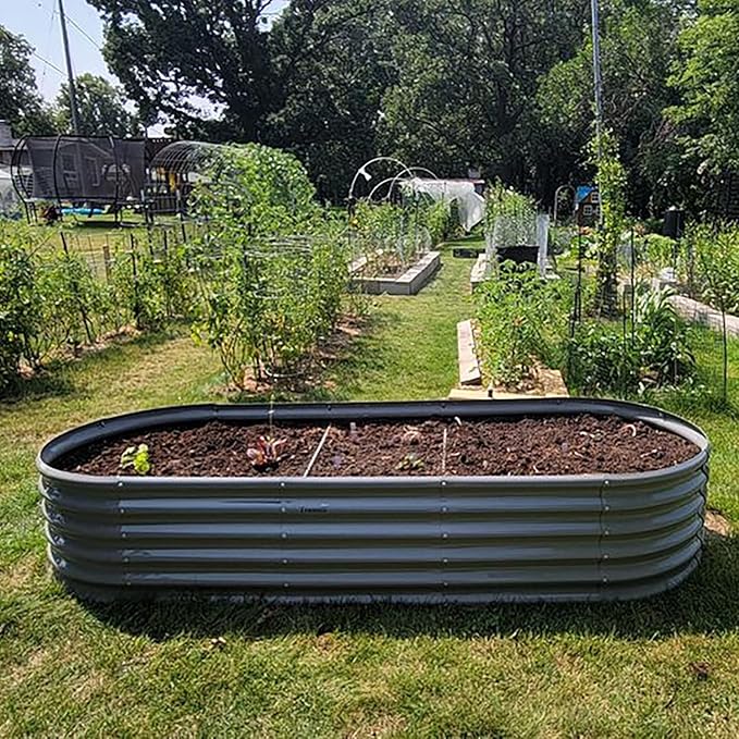 4 Pack 8x3x1.5FT Galvanized Raised Garden Bed Large Metal Planter Box Kit Elevated Raised Garden Planters for Outdoor Plants, Gray