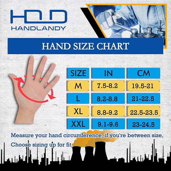 HANDLANDY Anti Vibration Gloves, SBR Padding, TPR Protector, Mechanic Work Gloves (Large, Black)