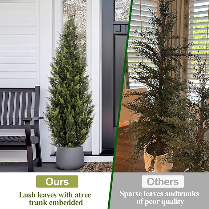 ZEEOZE 4FT Artificial Cedar Topiary Trees (1 Pack) - UV Resistant Faux Evergreen Shrubs Extra Dense Foliage Realistic Fake Pine Cypress Plants Easy Assembly for Front Porch Garden Indoor Office Decor
