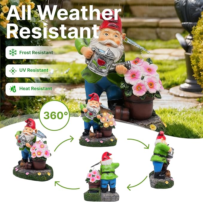 Lnzhauscia Garden Gnome Statues Decor with Solar Lights, Outdoor Decorations for Yard Porch Lawn Balcony Patio, Housewarming Gifts