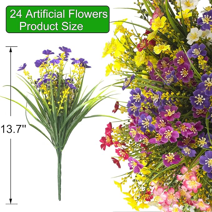 Grunyia 24 Bundles Artificial Faux Flowers Outdoor Plants for Autumn Summer Decoration,Fake Silk Realistic UV Resistant Colorful Daisy for Outside Home Porch Patio Balcony Yard Decor