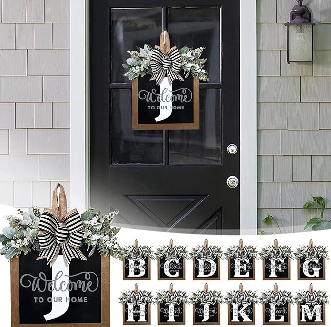 Last Name All Year Wreath, for Front Doors, Spring, Fall, 26 Last Name Letters All Year Round Wreaths, Suitable for Wedding Decorations, Home Porches, Farmhouses, Yards, Garden Decorations, Gifts (J)