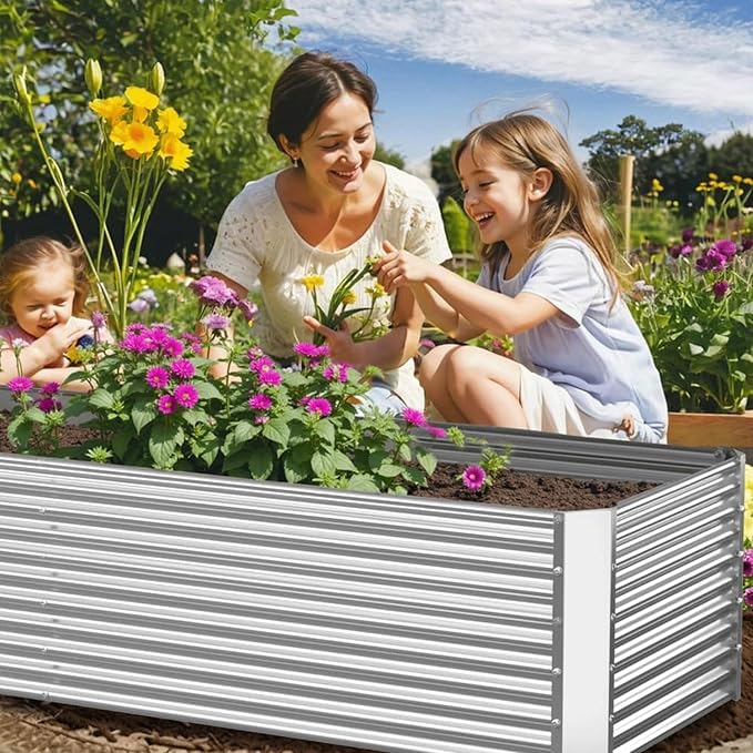 3 Pack Tall 4x2FT Corrugated Galvanized Steel Raised Garden Bed Outdoor, Metal Above Ground Garden Bed for Vegetables and Flowers, Rectangle Raised Beds for Gardening