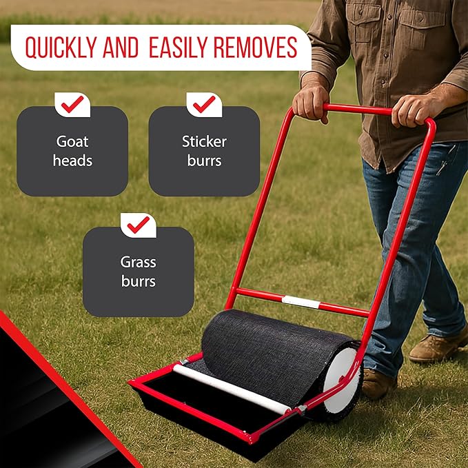 X-Large Remover Yard Tool Wide for Easy Yard Cleanup - Push Model 2.0 for Burr & Sticker Removal - Effortless Goat Head Roller and Picker - Made in USA (18" Extra Wide)