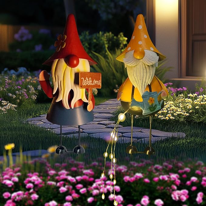 HONGLAND Garden Gnome Statue with Solar Lights -18 Inch Gnomes Decorations with Firework Solar Lights, Birthday Gift for Woman Grandma for Patio Yard Lawn Porch