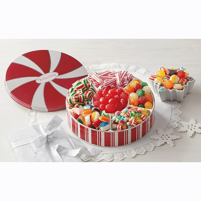 The Swiss Colony Traditional Christmas Candy Tin - 1 lb. 14 oz. Net Wt.: Old Fashioned Hard Candy Mix, Raspberry Drops, Pillows - Perfect Sweets Gift Box for All Occasions & Grandparents