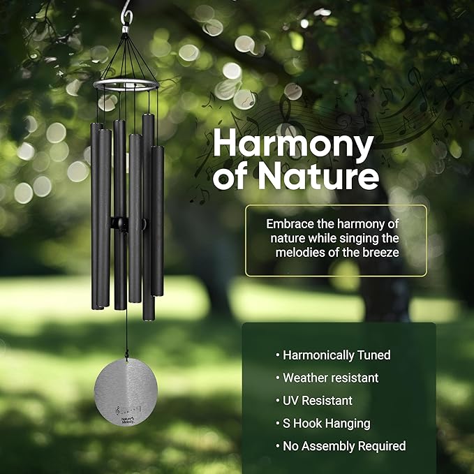 Nature’s Melody Aureole Tunes Wind Chimes – Outdoor Windchime with 6 Tubes Tuned to E Pentatonic Scale, 100% Rustproof Aluminum, Powder Finish & S Hook Hanger for Sympathy, Memorial Gift or Zen Garden
