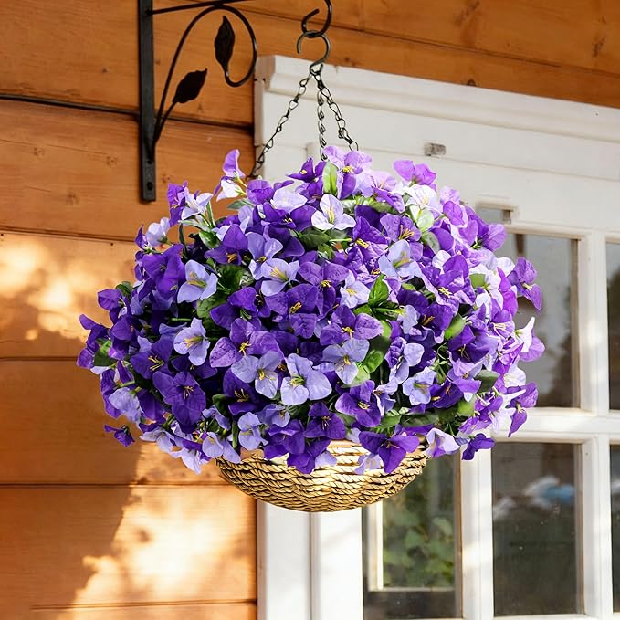 Artificial Spring Flowers for Outdoors, 4 Bundles Fake Bougainvillea UV Resistant Silk Flowers for Outside Faux Outdoor Plants for Planter Patio Porch Window Garden Home Decoration, Mixed Purple