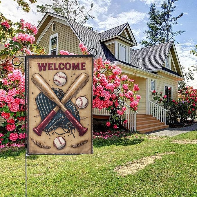 Baseball Sport Garden Flag 12x18 Inch Double Sided All-Weather Polyester Outdoor Flag For Patio Lawn Yard And Garden Welcome Decor
