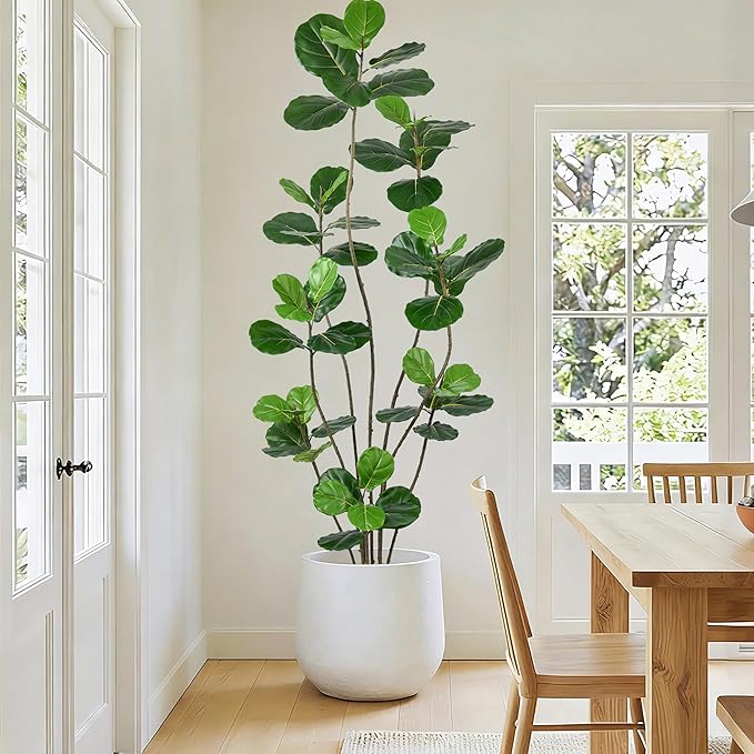 Artificial Fiddle Leaf Fig Tree 7FT- Tall Faux Tree with 54 Lifelike Leaves, 8 Heads, 84" Large Ficus Lyrata Fake Potted Plant for Home Office Living Room Corner Porch Indoor Decor