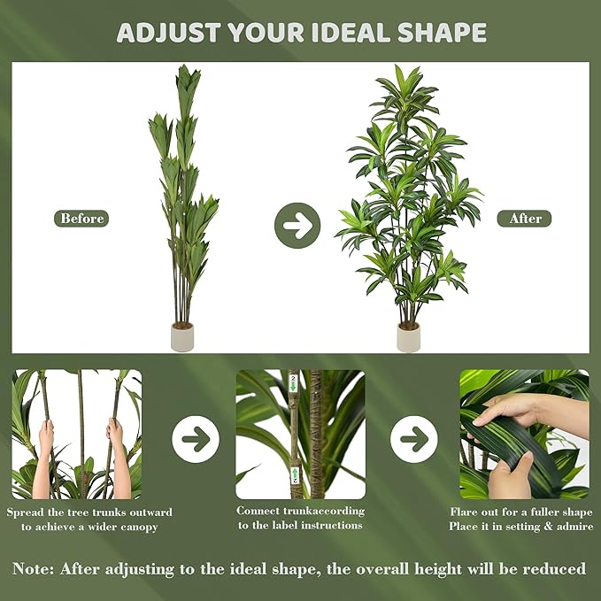 Roselywed Artificial Dracaena Tree 8FT with 243 Leaves & 12 Heads & White Pot Tall Large Fake Faux Tropical Silk Yucca Plant 96 Inch Glossy Thick Leaves for Indoor Home Office Porch Mall School Decor