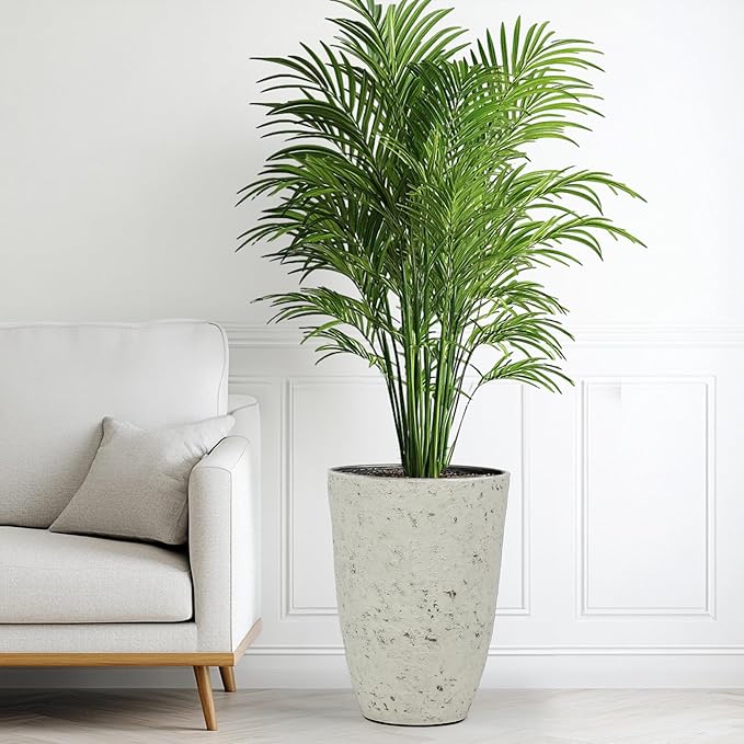Autodaya 19.5" Resin Tall Planters for Outdoor Plants, Set of 2 Country White Large Flower Pots with Handmade Birch Bark Texture, Heavy-Duty and Weather-Resistant for Year Round Indoor Outdoor use