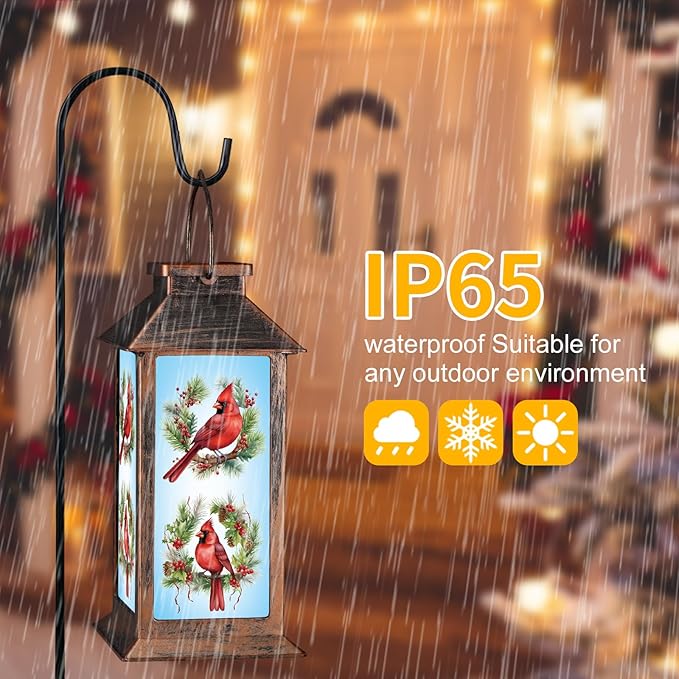 Solar Lanterns with Cardinal Theme Outdoor Waterproof Decorative Lights for Garden Birthday Gifts for Women, Mom, and Grandma Solar LED Hanging Lights for Yard, Patio, Lawn, and Porch(01-Floral Hoop)
