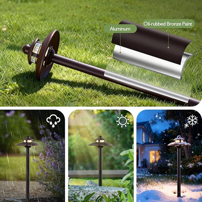 LITFIT Low Voltage Landscape Pathway Lights, 12V 3.8W 83lm 3CCT 2700K/3000K/4000K, ORB Die-Cast Aluminum Waterproof Hardwired Walkway Lights with Connectors for Garden Yard Drive Way, 4 Pack