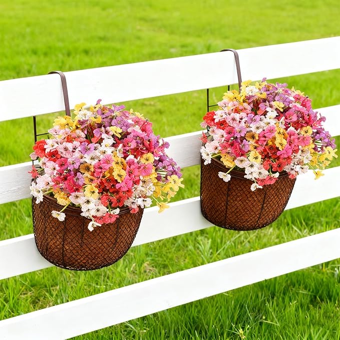 Stymedeca Artificial Flowers for Outdoor Faux Plants for Spring Summer Decoration, UV Resistant Realistic Silk Plastic Fake Flowers Garden Porch Patio Balcony Yard Front Home Decor, 24 Bundles