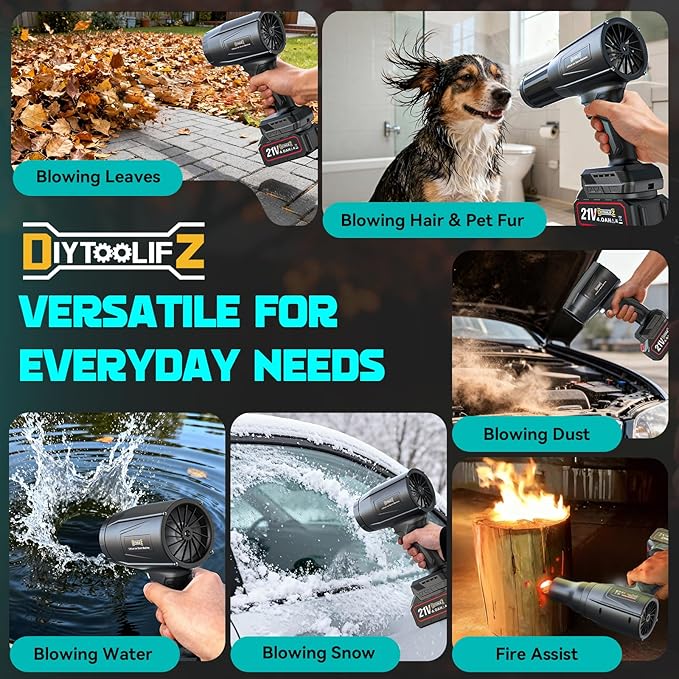 800,000 RPM Cordless Leaf Blower with 2x4.0Ah Batteries, Brushless Motor, Adjustable Speed, Lightweight Portable Electric Blower for Car, Patio, Garden & Indoor Cleaning, 3 Nozzles Included