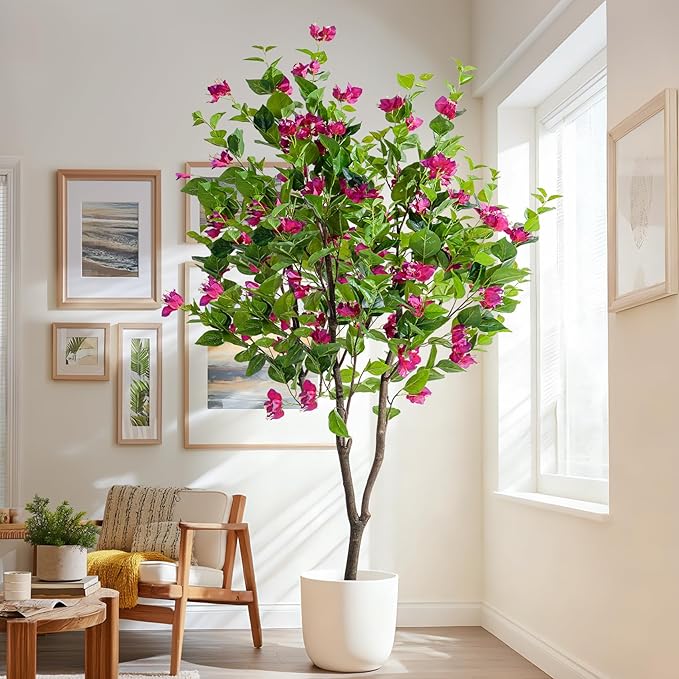 6FT Artificial Bougainvillea Tree Artificial Tree Tall Potted Fake Bougainvillea Trees for Outdoor Indoor Lifelike Potted Faux Plants with Wood Trunk and Flowers Office Wedding Home Decor