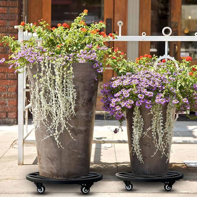 Hongsane 18" Round Plant Stand with Wheels Heavy Duty,Large Metal Plant Caddy Indoor Outdoor Use,Rolling Plant Dolly with Industrial Casters,Rust-Proof Black Plant Tray for Large Planters Pots,1-Pack