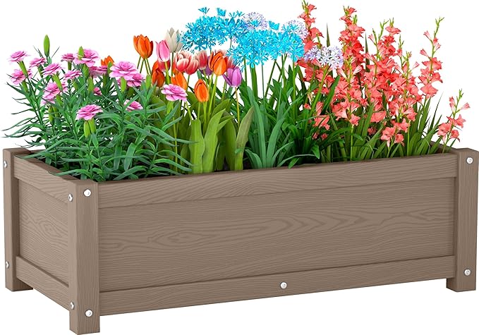 HDPE Raised Planter Box Outdoor,Rot-Resistant and Non-Cracking,Raised Beds for Gardening 29.5 * 14.4 * 9.8 in for Yard,Lawn,Outdoor Planter Boxes Rectangle with Drainage Holes Brown
