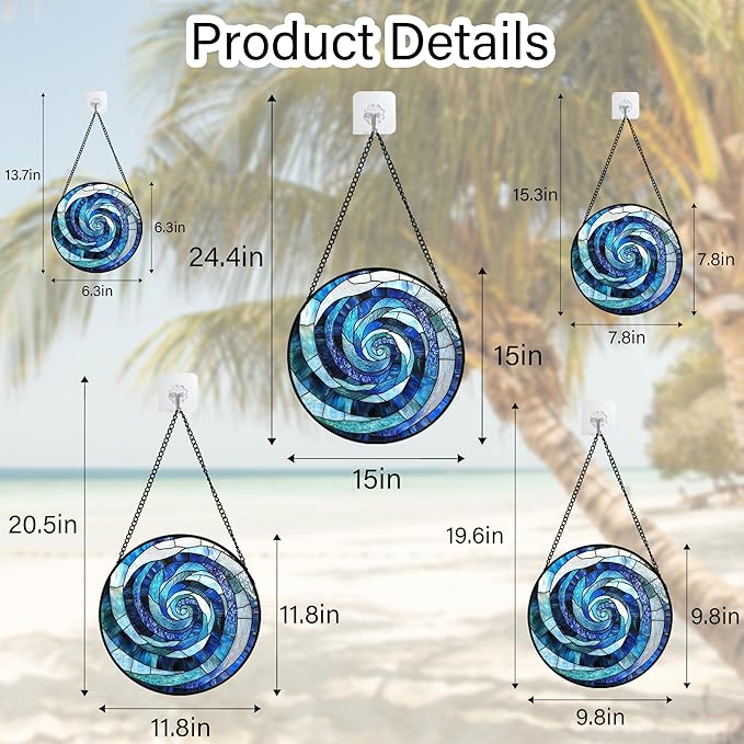 Stained Glass Window Hanging - Blue Abstract Swirl Suncatcher for Doors Garden Patio Unique Sun Catchers Decor Christmas Mother's Day Birthday Gifts for Women Men Mom Nana Friend 7.8 in