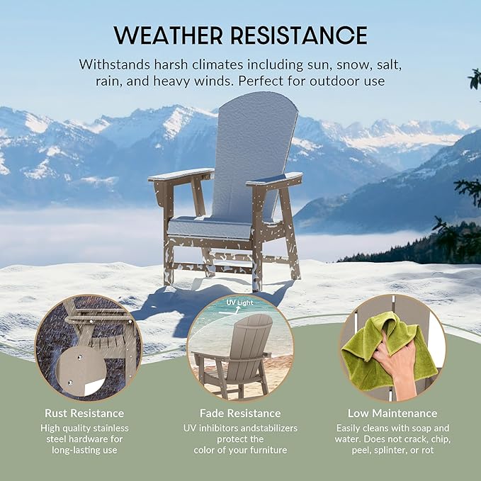 WestinTrends Malibu Malibu Outdoor Patio HDPE Plastic Adirondack Dining Chair Weathered Wood