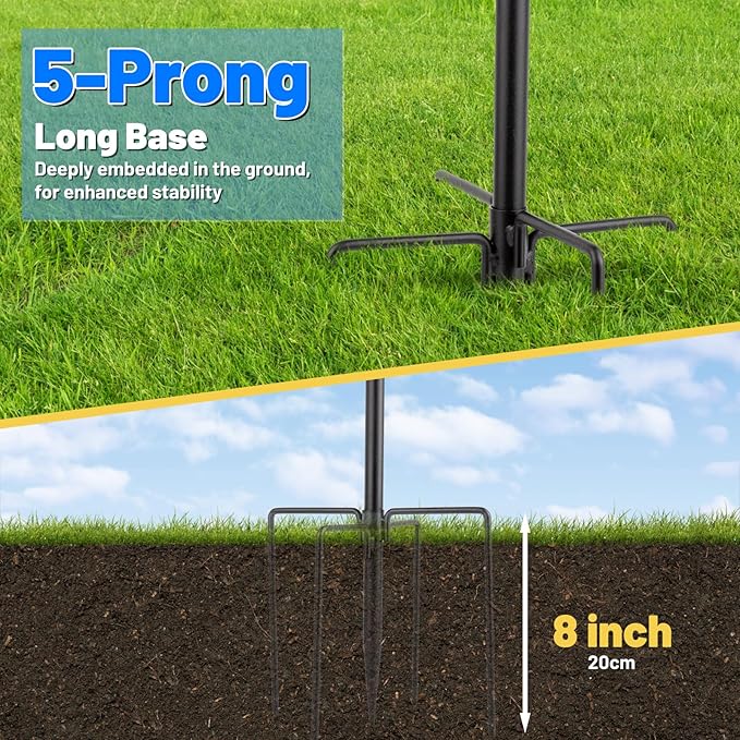 Eyrizon 4-Hook Bird Feeder Pole for Outdoor,92 Inch Heavy Duty Shepherds Hooks with 5 Prongs Base,Adjustable Garden Hook for Hanging Plant,Hummingbird Feeder,Solar Light,Lantern