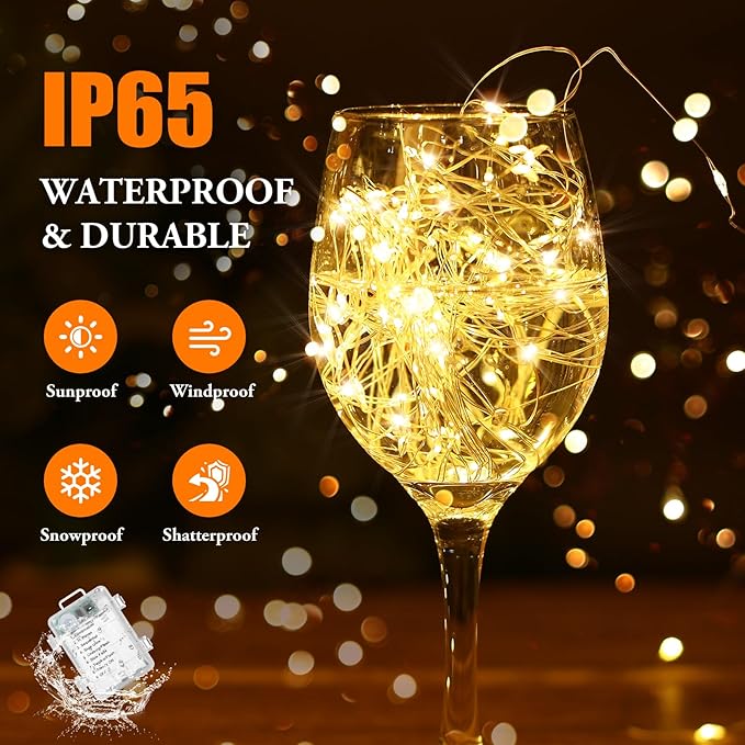 2 Pack 33FT 100 LED Fairy Lights Battery Operated with Timer & Remote, Waterproof Twinkle Lights Indoor Outdoor, 8 Modes Fairy String Lights for Bedroom Classroom DIY Wedding Decorations,Warm White