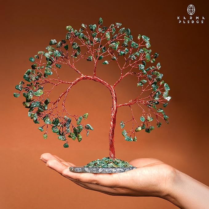 Green Aventurine Crystal Tree of Life, 7 Chakra Healing Crystals Trees, Handcrafted Money Bonsai Tree, Feng Shui Decor, Home and Office Desk Decoration for Positive Energy & Wealth, Spiritual Gifts