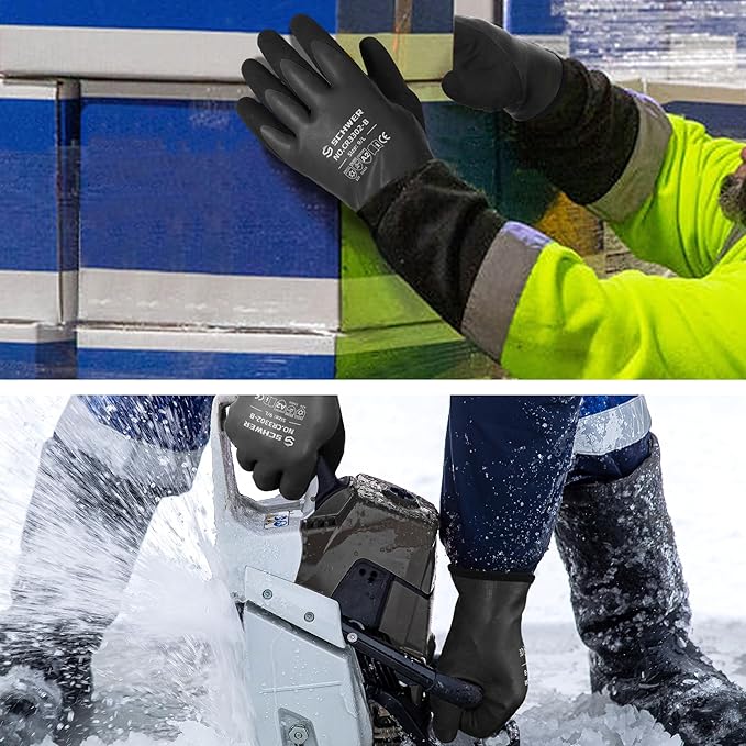 Schwer 2 Pairs 100% Waterproof Winter Work Gloves, ANSI A2 Cut Resistant Freezer Gloves for Outdoor Cold Weather Keep Hands Warm, Thermal Insulated Gloves for Shoveling Snow, Ice Fishing, M