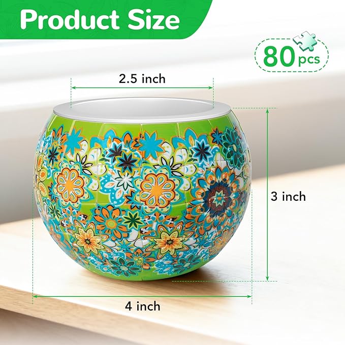 3D Puzzles Flower Pots, 80 Pieces -Puzzles for Adults and Kids,Small,Cactus Decor,Succulent Planters Pots for Indoor,Plant Gifts for Plant Lovers (red-6)