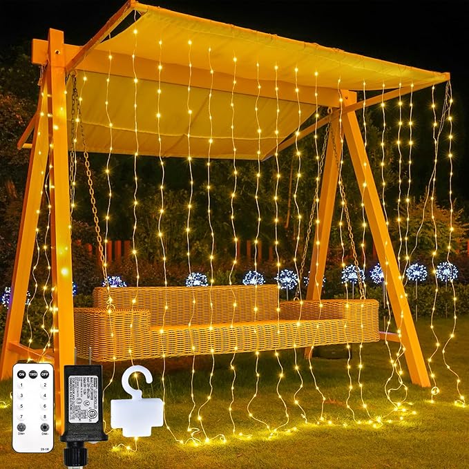 suddus Tangle-Free Curtain Lights,400 LED Connectable Hanging Lights with Hook, Waterproof Window Lights for Christmas, Dorm, Wall, Backdrop, Wedding, Party, Birthday Decor, Warm White