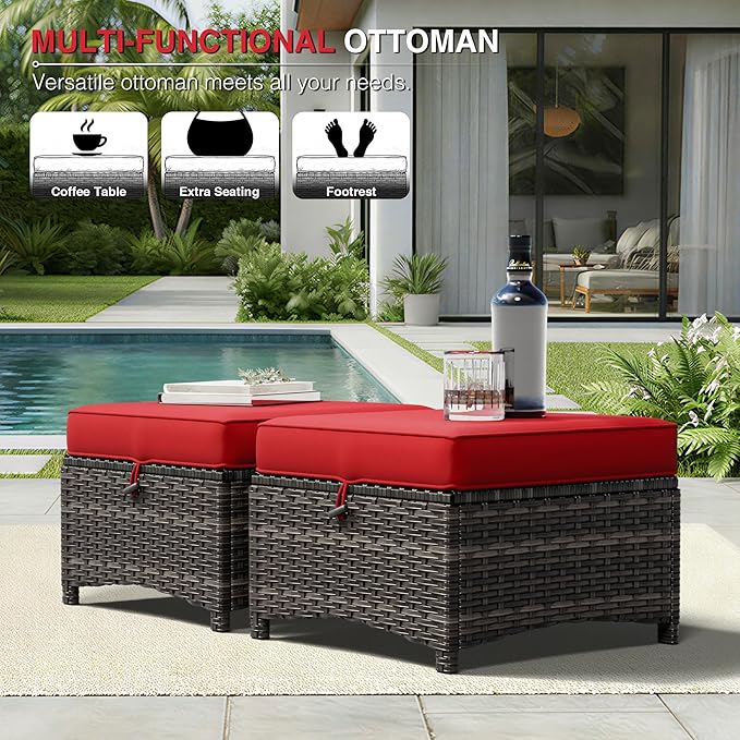 Joyside 7 Piece Wicker Patio Furniture Set, Rattan Patio Chairs with High Back, Deep Seating, Wide Armrest, Thickened Cushions, Outdoor Furniture for Deck, Porch Use
