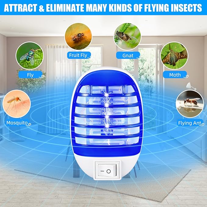 Indoor Bug Zapper Plug in Electronic Mosquito Zapper Fly Zapper Lamp for Bug Gnat Insect Trap for Home, Bedroom, Living Room, Office Indoor Use (Blue)