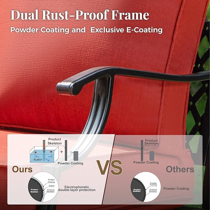 Patio Chairs Set of 2, High Back Outdoor Patio Metal Chairs with 5.75" Thick Cushions for Bistro Balcony Porch Deck and Yard, Red