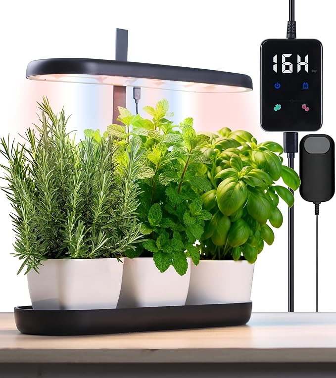 DRYADES Grow Lights for Indoor Plants, 20W Full Spectrum LED Grow Lamp for Indoor Garden with Intelligent Controller, Height Adjustable, Ideal for Home Desk Plant Lighting (Black, ABS Base)