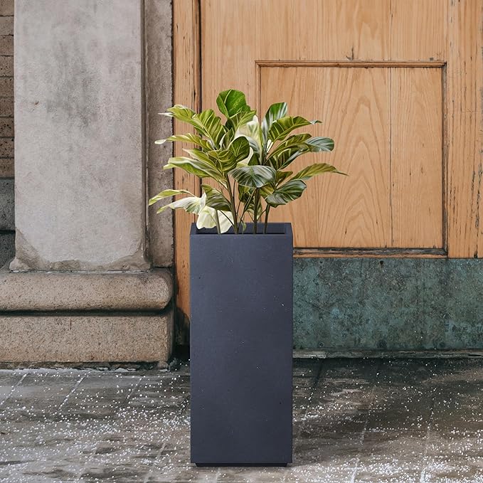 Kante 20.3" H Tall Rectangular Concrete Planter, Modern Square Diameter Plant Pot with Drainage Hole and Rubber Plug for Indoor Outdoor Home Patio Garden, Charcoal
