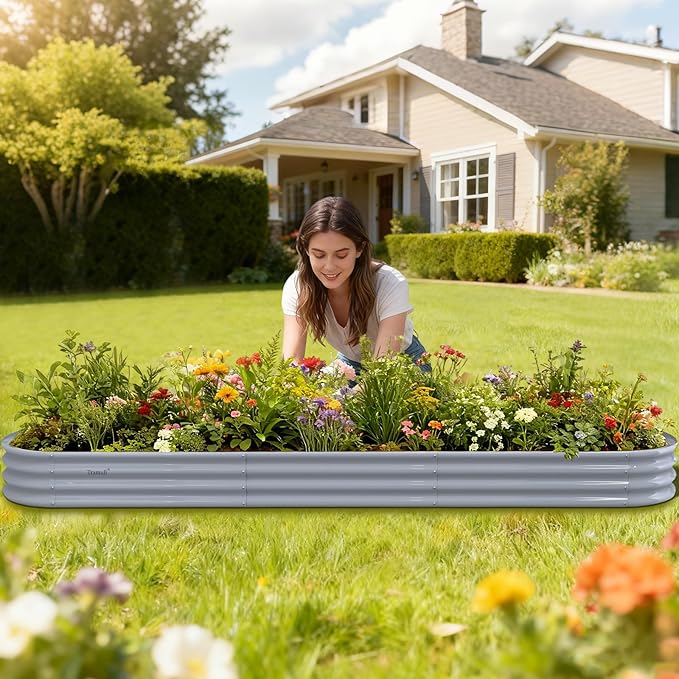 Galvanized Raised Garden Bed Kit - 12×2×1ft Oval Large Metal Planter Box with Easy Tool-Free Assembly for Vegetable Flower Herb, Outdoor Backyard, Patio, Farmhouse, Kitchen Garden Family-Friendly Gray