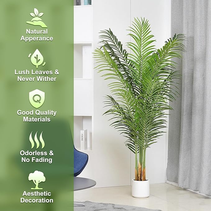 ProDeco Artificial Palm Tree for Home Decor Indoor 6Ft Large Tall Fake Plants Faux Tropical Areca Palm Silk Floor Plant in Pot Living Room Office Garden Decoration Housewarming Gift (2, 6 Feet)