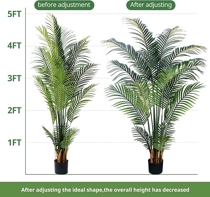 Yepdin Artificial Tropical Palm Plant - 5 Ft Artificial Tree with Plastic Pot for Office and Home Decor, Tall Faux Plants for Indoors and Outdoors, Artificial Silk Palm Housewarming Gift,K150