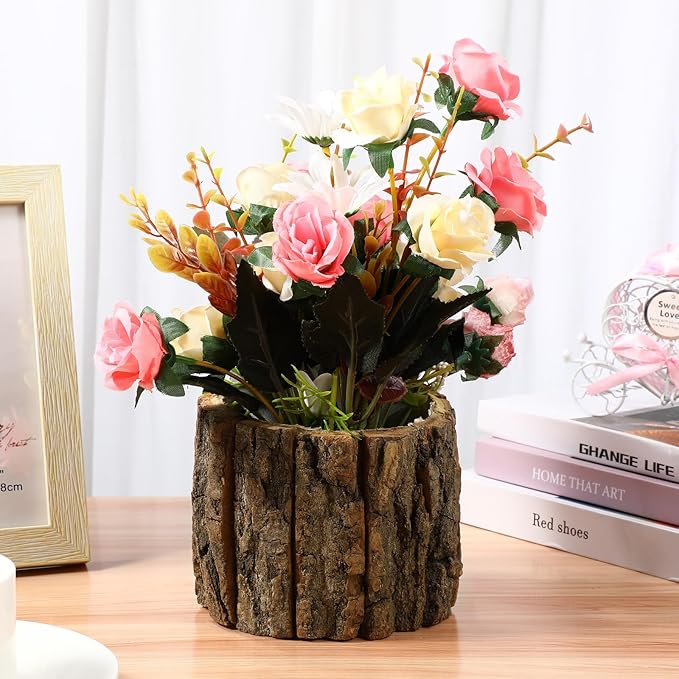 YARNOW Wooden Flower Pot Bark Vase Rustic Country Style Flower Planter Farmhouse Plant Vase Container Arrangement 12x12x10cm