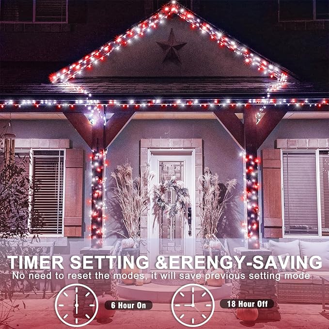 250 LED Red and White Christmas Lights Outdoor, 82ft String 8 Modes Clear Wire, Plug-in Waterproof Twinkle Fairy Lights for Bedroom Christmas Decorations